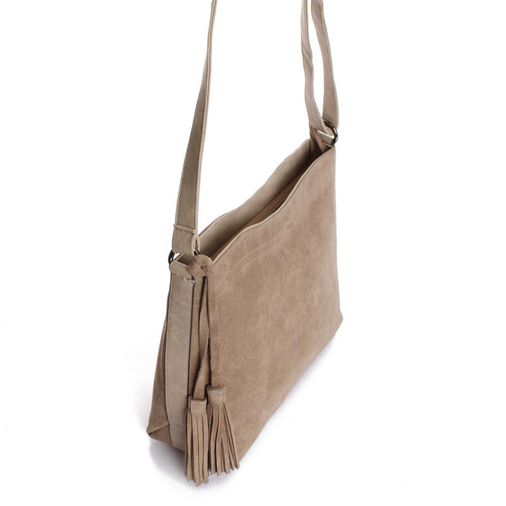 Solva Genuine Leather Suede Crossbody Bag with Tassel Detail