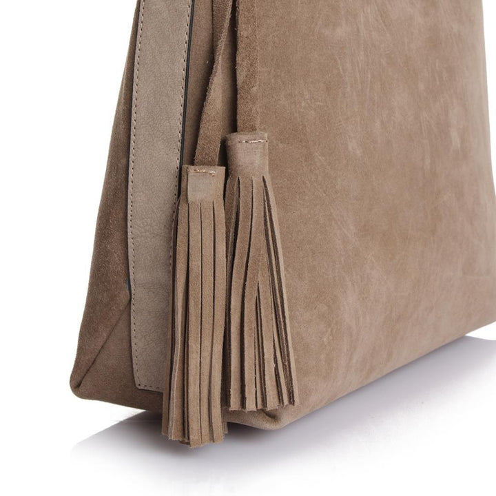 Solva Genuine Leather Suede Crossbody Bag with Tassel Detail