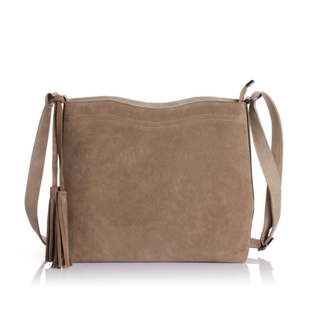 Solva Genuine Leather Suede Crossbody Bag with Tassel Detail