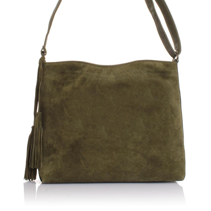 Solva Genuine Leather Suede Crossbody Bag with Tassel Detail