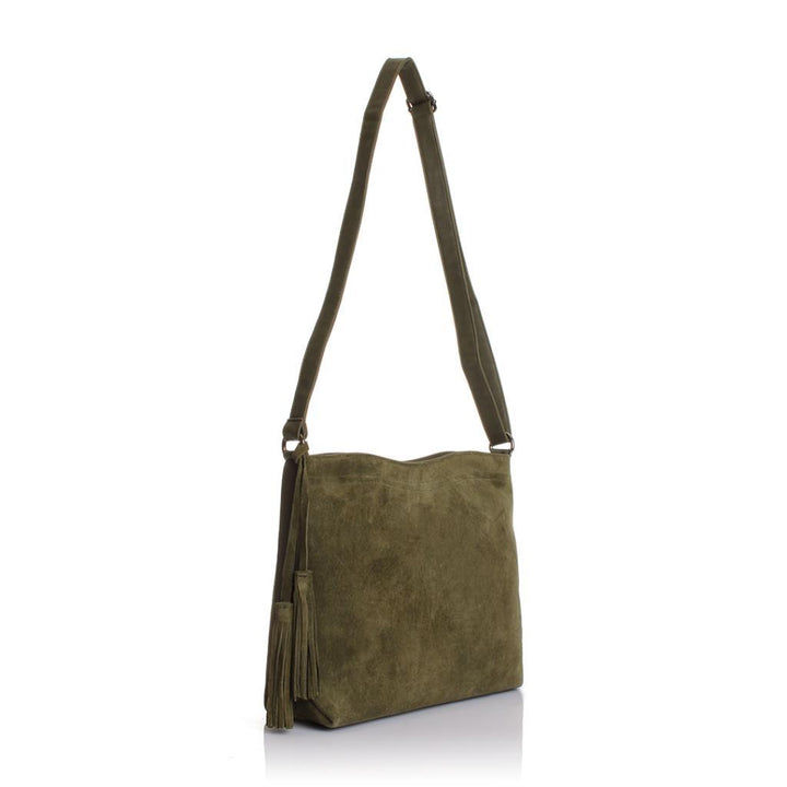 Solva Genuine Leather Suede Crossbody Bag with Tassel Detail