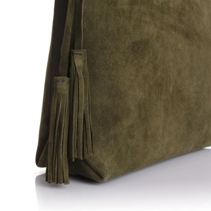 Solva Genuine Leather Suede Crossbody Bag with Tassel Detail