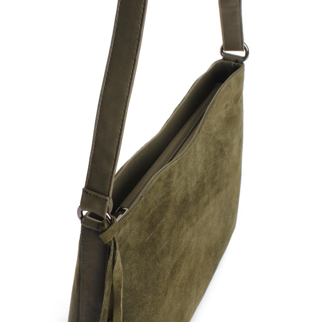 Solva Genuine Leather Suede Crossbody Bag with Tassel Detail