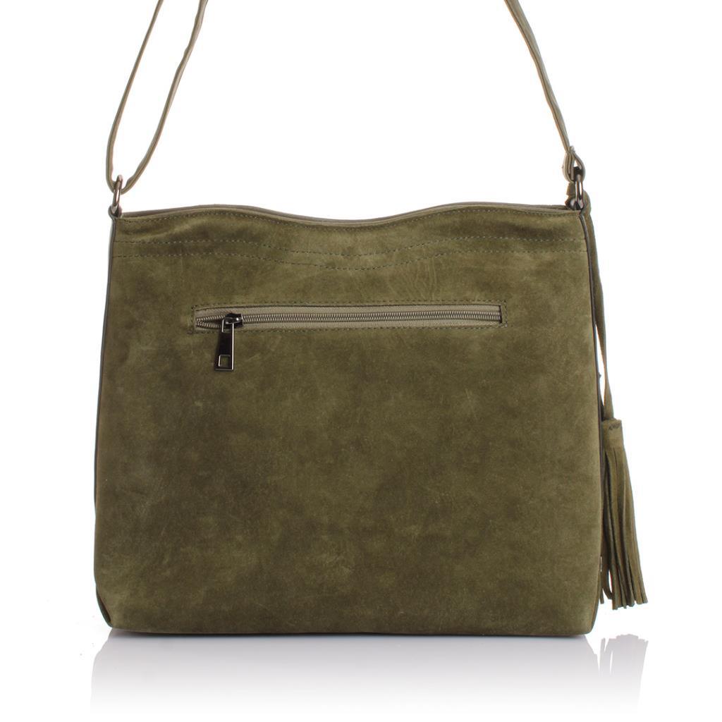 Solva Genuine Leather Suede Crossbody Bag with Tassel Detail
