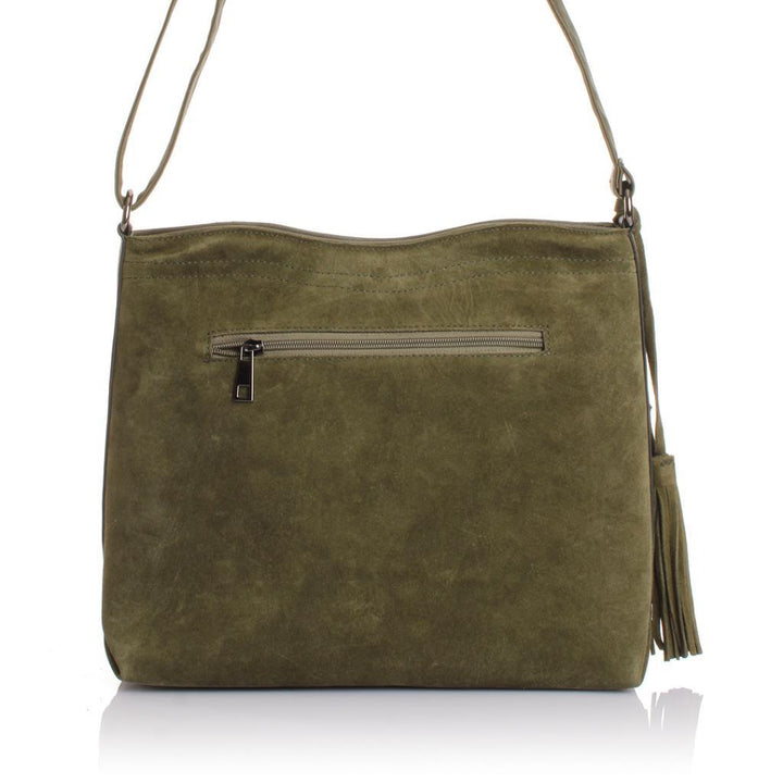 Solva Genuine Leather Suede Crossbody Bag with Tassel Detail
