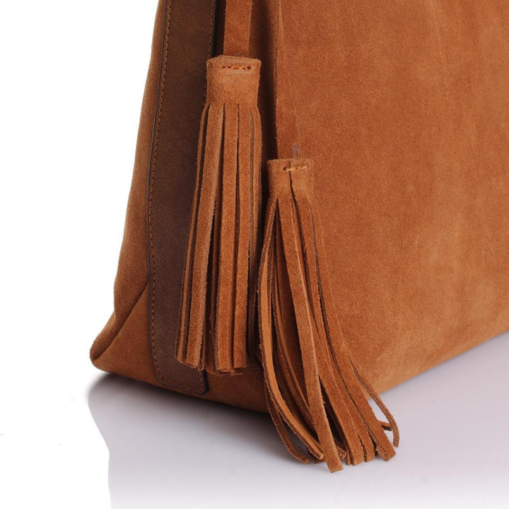 Solva Genuine Leather Suede Crossbody Bag with Tassel Detail
