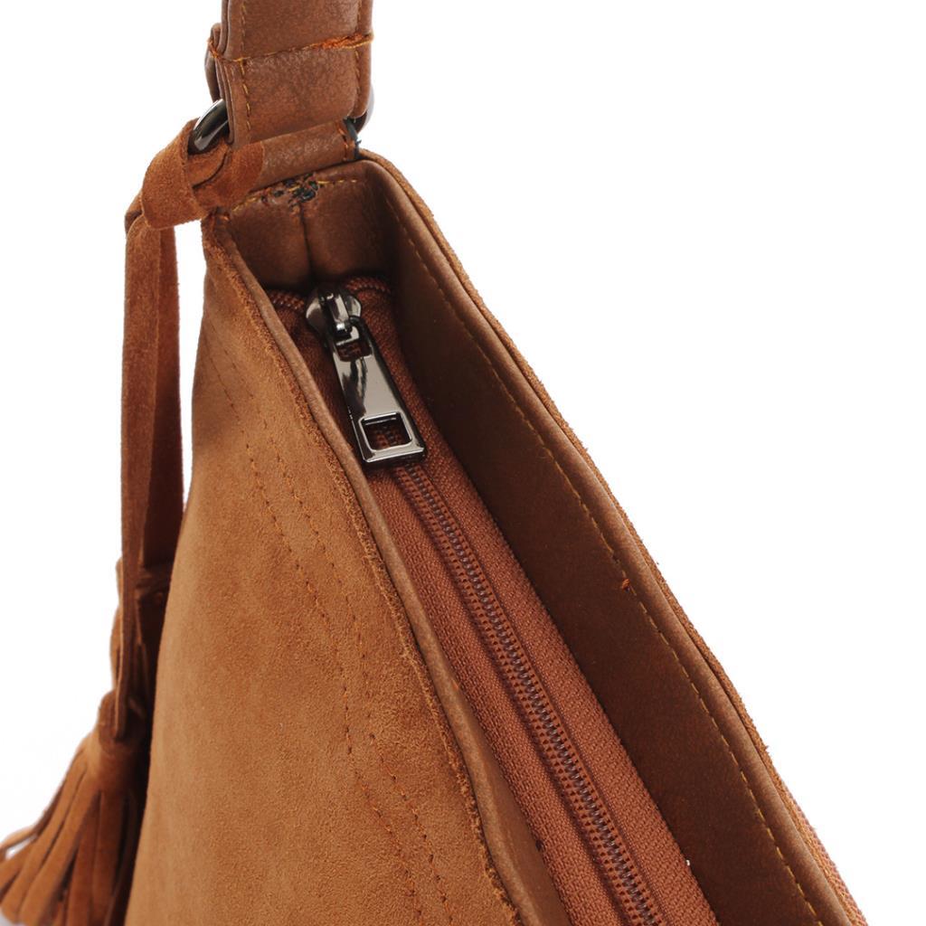 Solva Genuine Leather Suede Crossbody Bag with Tassel Detail