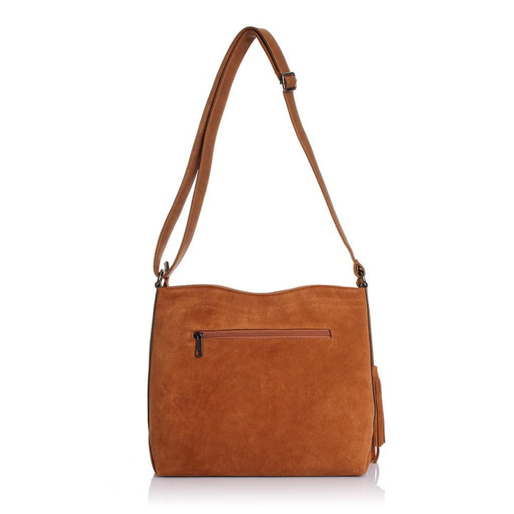 Solva Genuine Leather Suede Crossbody Bag with Tassel Detail