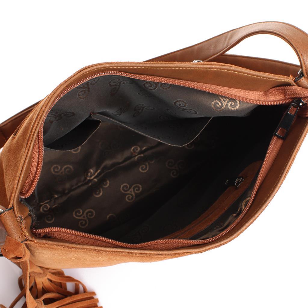 Solva Genuine Leather Suede Crossbody Bag with Tassel Detail