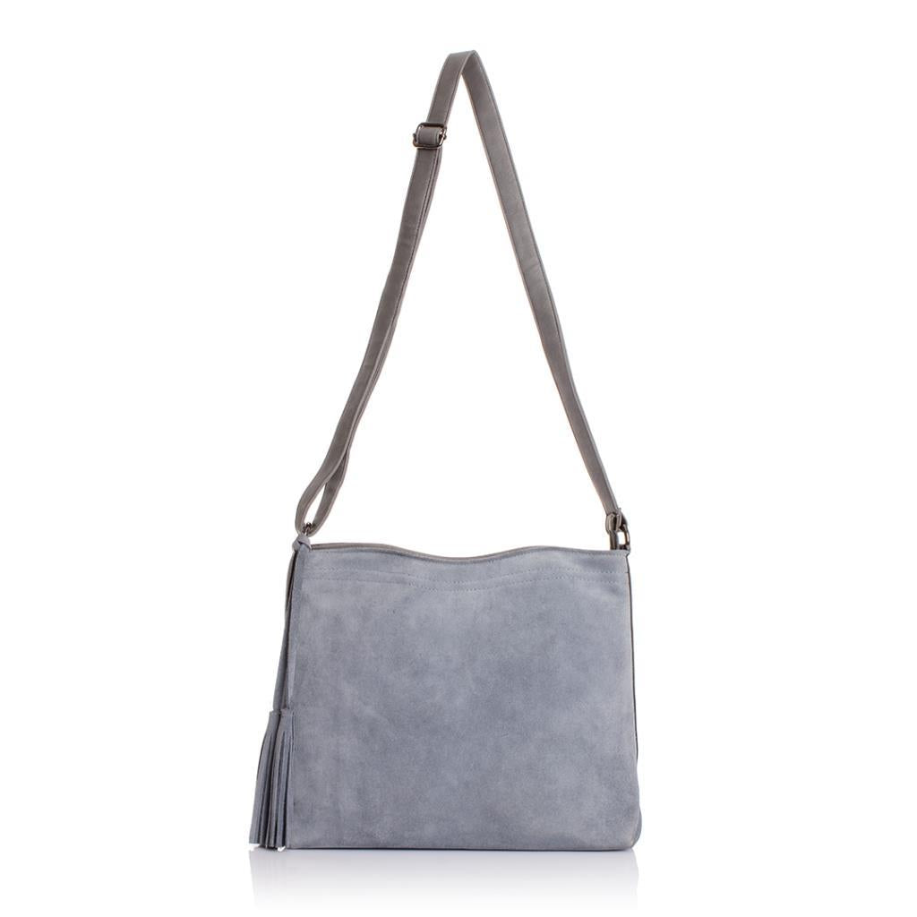 Solva Genuine Leather Suede Crossbody Bag with Tassel Detail