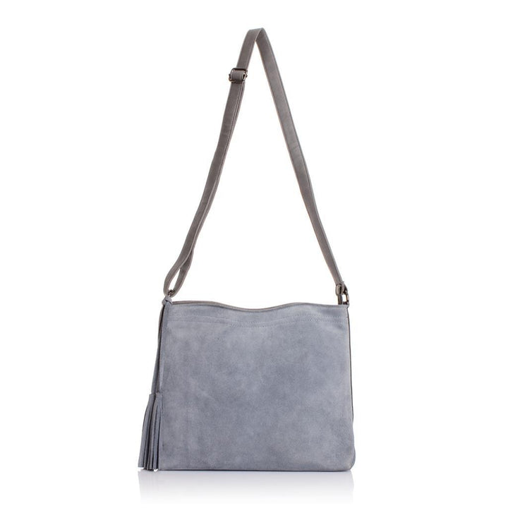 Solva Genuine Leather Suede Crossbody Bag with Tassel Detail
