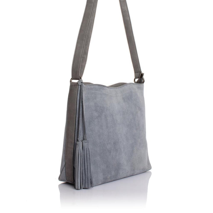 Solva Genuine Leather Suede Crossbody Bag with Tassel Detail