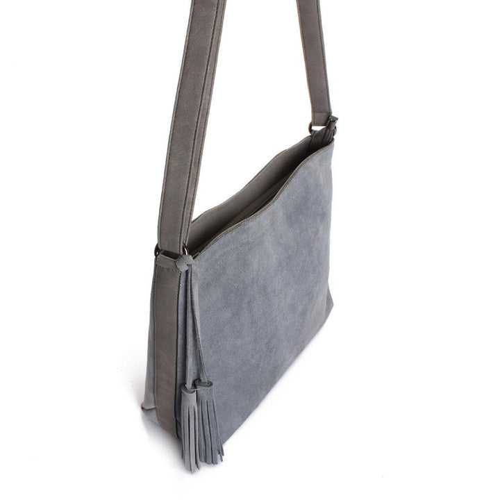 Solva Genuine Leather Suede Crossbody Bag with Tassel Detail